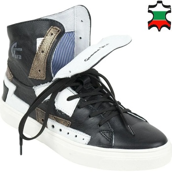 Image 1 of Български обувки Дамски високи кецове от естествена кожа с широк език от бяла напа