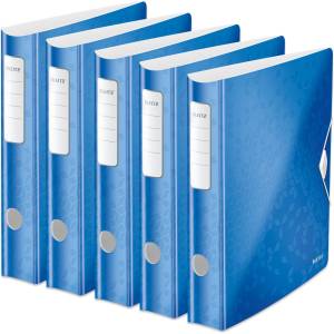 Leitz quality folder 180° Active WOW, pack of 5, A4, narrow, rounded spine, 6.5 cm wide, elastic band closure, light polyfoam, plastic folder, WOW series, blue, 11070036 (11070036)