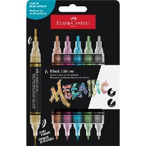 Faber-Castell Комплект маркери за декорация, 1, 0/3, 0 мм, двустранно завършващи, акрилни, FABER-CASTELL "Shake&Paint", 6 различни цвята металик 285517 (285517)