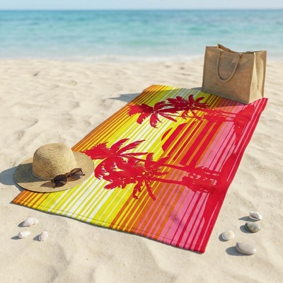 Praktik plážová osuška MAXI PALM AND SUN palmy červeno žlutá 100 x 180 cm