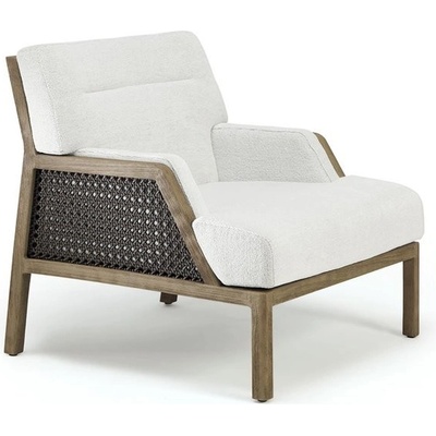 Ethimo Nízké křeslo Grand Life, 80x82x73 cm, rám teakové dřevo, výplet lanko Round rope light grey, bez polstrů