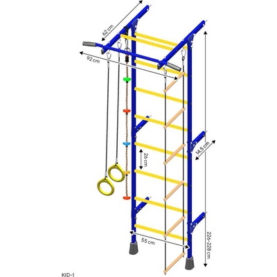 RESTPRO Шведска стена за детска гимнастика, метална, с аксесоари, двуцветна (kid-1-blue)
