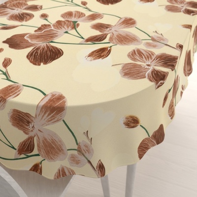 Biante bavlna oválný ubrus Sandra SA-536 Hnědé orchideje na vanilkově žlutém 140x160 cm