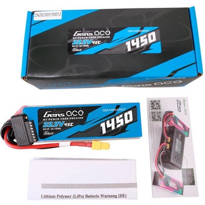 GensAce G-Tech LiPo 6S 1450mAh 22,2V 6S1P 45C XT60 Plug