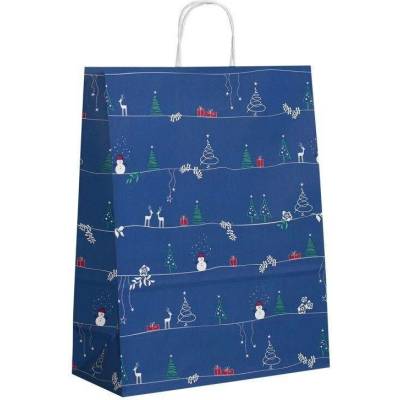Vánoční modrá papírová taška s motivem Vánoční čas 320x140x420 mm s plochým uchem