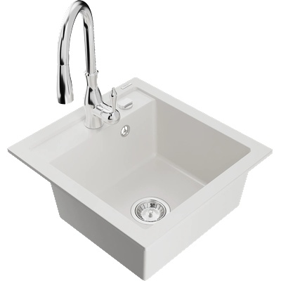 Mexen Vito мивка от гранит с 1 камера и кухненски смесител Savita, бял - 6503-20-672601-00 (6503-20-672601-00)