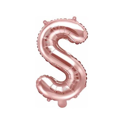 PartyDeco Балон от фолио Mini - Буква S 35см розово златен