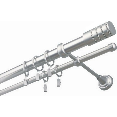 OK-GarnýžeCZ Garnýž kovová dvouřadá 25/16mm Cylinder crystal satina 220 cm do stěny / kroužky s žabkou