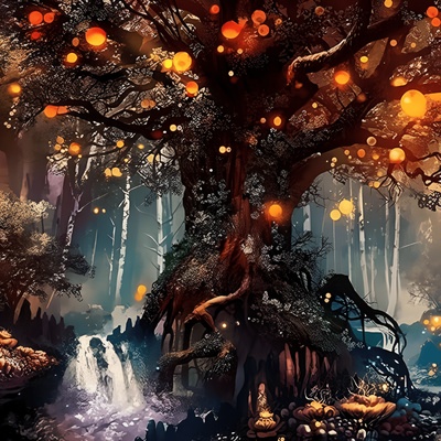 Диамантен гоблен Светещо дърво 40 х 40 см