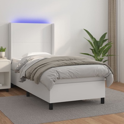 vidaXL Box spring postel s matrací a LED 3139248 umělá kůže bílá