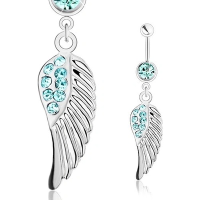 Šperky eshop piercing do pupíku z oceli stříbrná andělské křídlo modré zirkonky SP29.07