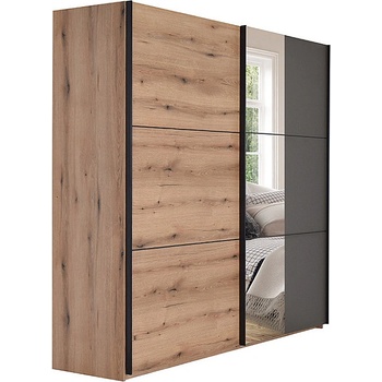 Matis Гардероб с плъзгащи врати и огледало apo 230 см дъб артизан / сиво