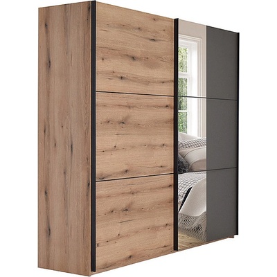 Matis Гардероб с плъзгащи врати и огледало apo 230 см дъб артизан / сиво
