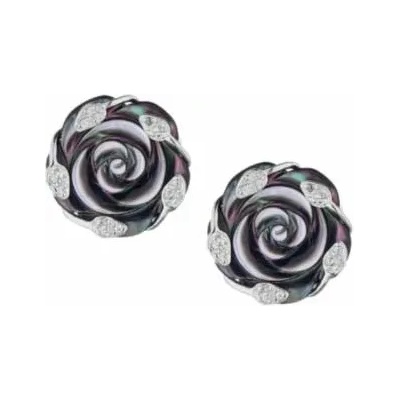 Swan Сребърни обеци от естествен миден седеф и цирконий ROSE Swan