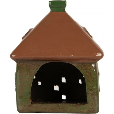 Zelený keramický svícen na čajovou svíčku domek Village - 12*9*14 cm - Clayre & Eef