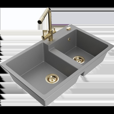 Tomas двоен гранитен мивка с кухненски смесител Duero, сив - 6516-71-671600-50 (6516-71-671600-50)