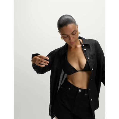 Marks & Spencer Плажна риза от чист памук с яка Marks & Spencer черна Marks & Spencer | Cheren | ЖЕНИ | L