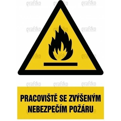 Grafiko | Nebezpečí požáru - Text obrázku Pracoviště se zvýšeným nebezpečím požáru, Materiál Plast, Rozměr 297x210mm