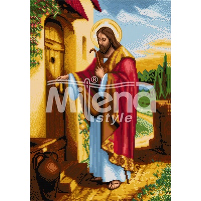 Milena Style Исус чука на вратата - гоблен със схема конци dmc 1: 4 с детайл 1: 1