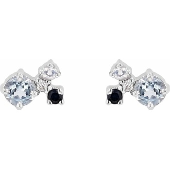 Eppi Strieborné cluster náušnice s akvamarínom, zafírom, mesačným kameňom a diamantom Kerrie E45498