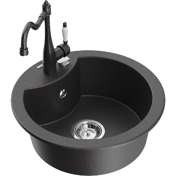 Mexen Diego гранитна мивка с 1 отделение и кухненски смесител Carla, черен с петна - 6512-76-670700-76 (6512-76-670700-76)