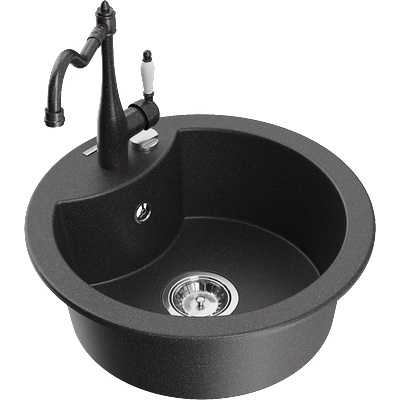 Mexen Diego гранитна мивка с 1 отделение и кухненски смесител Carla, черен с петна - 6512-76-670700-76 (6512-76-670700-76)