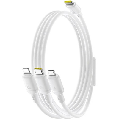 Baseus - Кабел за данни Silky (P10377706213-00) - Бързо зареждане, Type-C към Micro-USB, Lightning, USB-C, 100W, 1.5 м - Лунно бяло