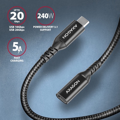 Axagon BUCM32-CF05AB predlžovací USB-C (M) USB-C (F), 0.5m, černý
