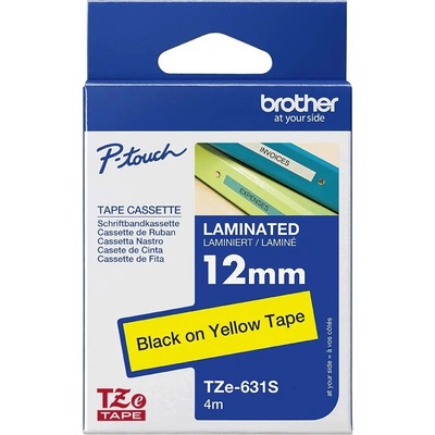 Brother TZe-631S, 12 mm x 4 m, čierna tlač / žltý podklad, originálna páska