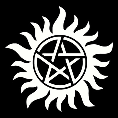 Samolepka (na auto, notebook) Supernatural (Lovci duchů) - pentagram - bílá (3) – Zboží Živě