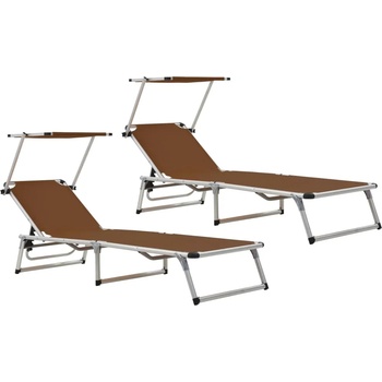 vidaXL 312461 vidaXL Folding Sun Loungers with Roof 2 pcs Aluminium&Textilene Brown (312461)