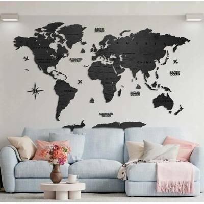 Dřevěná mapa na stěnu - černá - 150 cm - size M