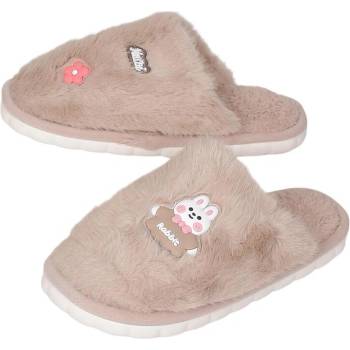 Плюшени пантофи в цвят капучино с гумена щампа зайче