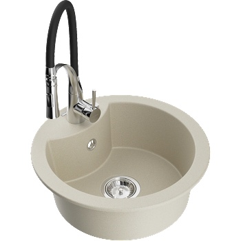 Mexen Diego гранитна мивка с една камера с кухненски смесител Aster, бежов - 6512-69-73450-07 (6512-69-73450-07)