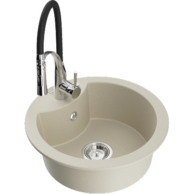 Mexen Diego гранитна мивка с една камера с кухненски смесител Aster, бежов - 6512-69-73450-07 (6512-69-73450-07)