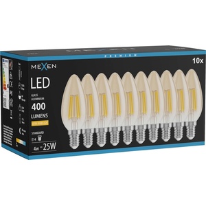 Mexen Vintis 10x LED филамент крушка E14, C35, 4W, Топла - 2200K, 400 lm, кехлибар (L154-E14-0422-50x10)