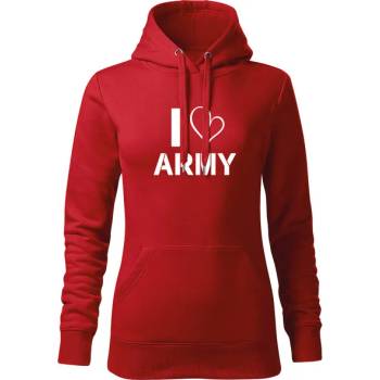 DRAGOWA дамски суитшърт с качулка, I love Army, червен, 320г/м2 (5897)