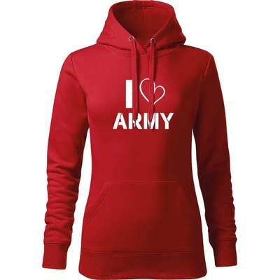 DRAGOWA дамски суитшърт с качулка, I love Army, червен, 320г/м2 (5897)