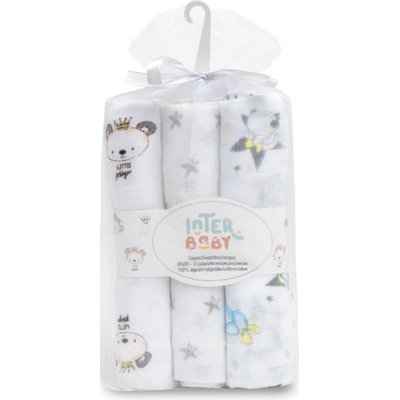 Interbaby ZVIERATKA 80x80 cm BIELO/ŠEDÁ 3 ks
