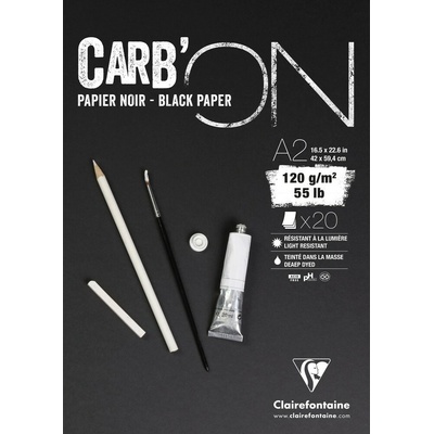 Clairefontaine Skicár A2 Carb'ON mix media čierne listy lepená väzba 120g/m2 20 listov