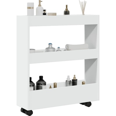 vidaXL Тясна количка за съхранение с 3 нива, бяла, инженерно дърво (855241)