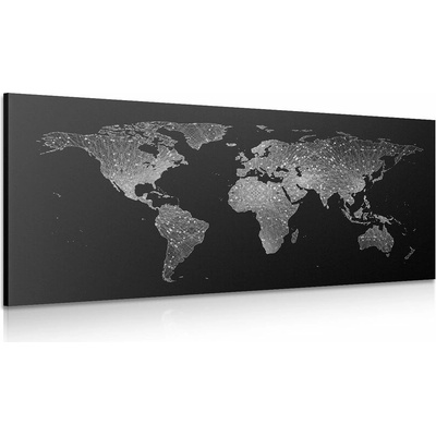 Obraz nočná čiernobiela mapa sveta