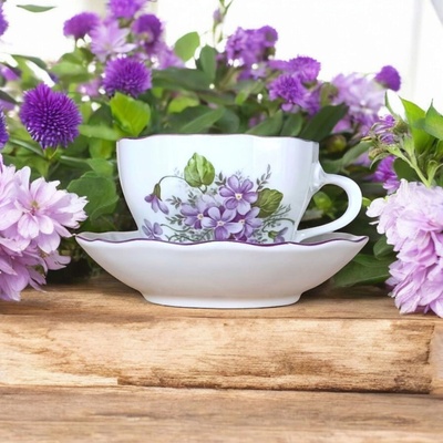 Fialky šálka a podšálka B+B 0,21 l Český porcelán Dubí