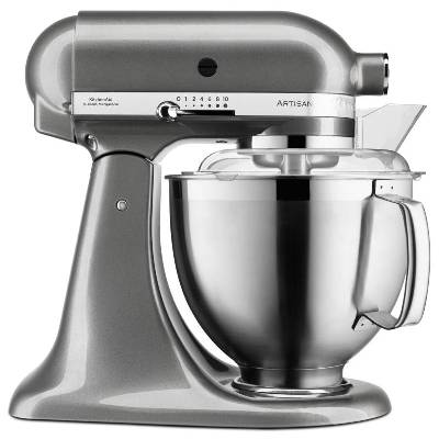 KitchenAid Artisan 5KSM185 stříbřitě šedá (5KSM185PSEMS) + Akční set KitchenAid kovový mlýnek na maso 5KSMMGA