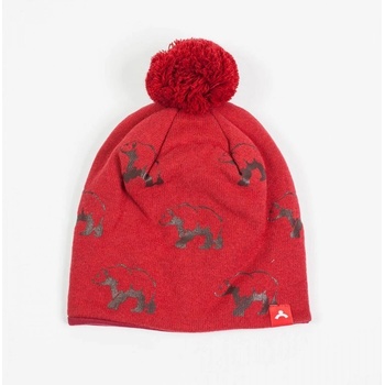 Broel Červená detská čiapka s medveďmi a brmbolcom Frame
