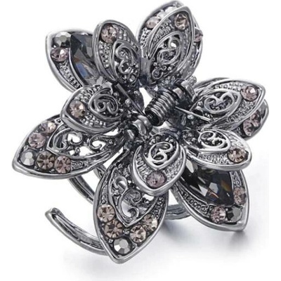 Naishide Jewelry Spona do vlasů s kamínky FLOWER Druh barvy: Šedá