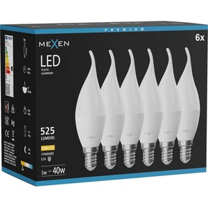Mexen Nova 6x LED крушка пламък E14, C37, 5W, Топла - 3000K, 525 lm - L106-E14-0530-01x06 (L106-E14-0530-01x06)