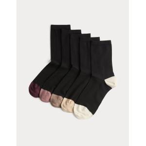 Marks & Spencer 5 броя супермеки чорапи до глезена с цветни блокове Marks & Spencer черна Marks & Spencer | Cheren | ЖЕНИ | 3-5