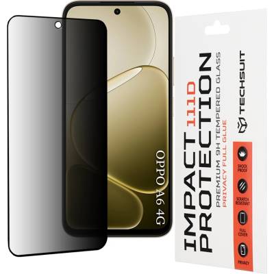 Techsuit Стъклен протектор за Oppo A6 4G / A6x 4G / 5G / A6k 4G - 111D Privacy Full Glue - Techsuit - Черен