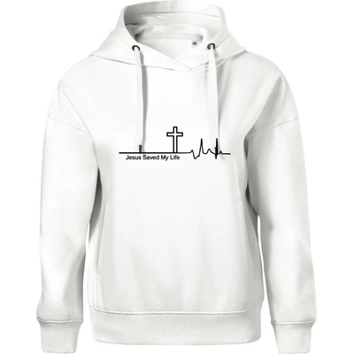Jesus Saved My Life kříž ekg Oversized mikina dámská Moon kratší + širší Bílá – Zboží Dáma